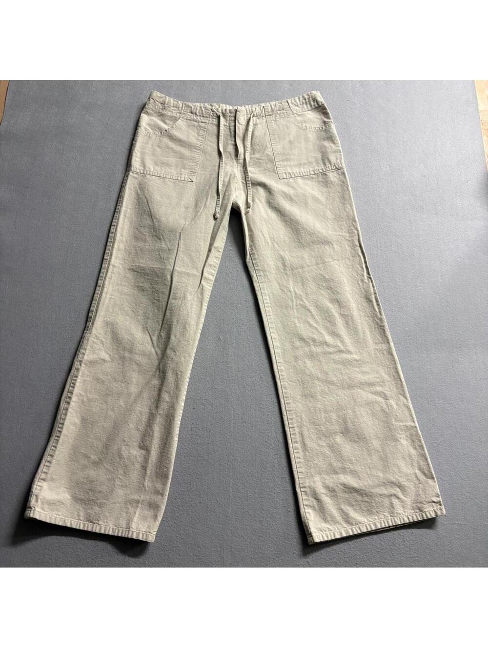 Forever 21 Womens Pants Large Beige Cotton Drawstring Wide Leg Utility Cargo Y2K